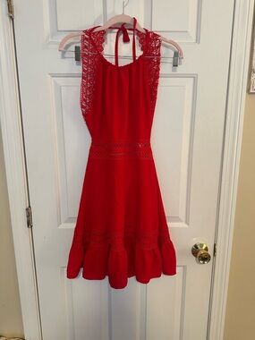 Red Lace Halter Mini Dress